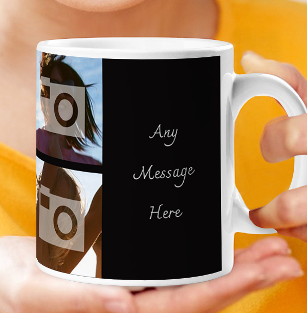 Personalised Mug - 6 Multi Side Photo Upload with Text Black