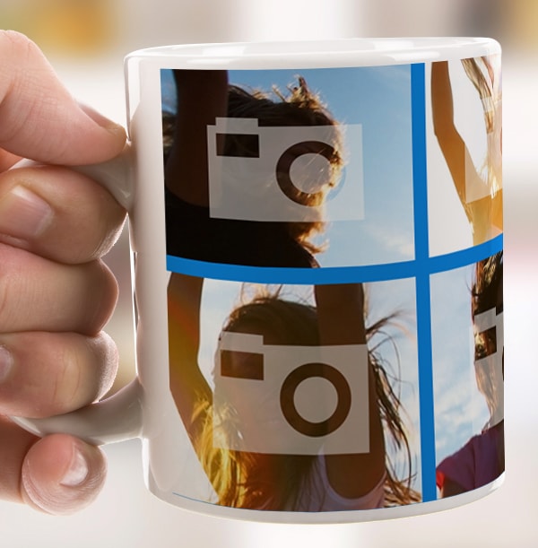 Personalised Mug - 4 Multi Side Photo Upload with Text Blue