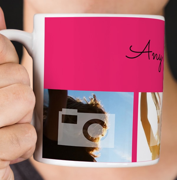 Personalised Mug - 4 Multi Photo Upload Bottom with Text Pink