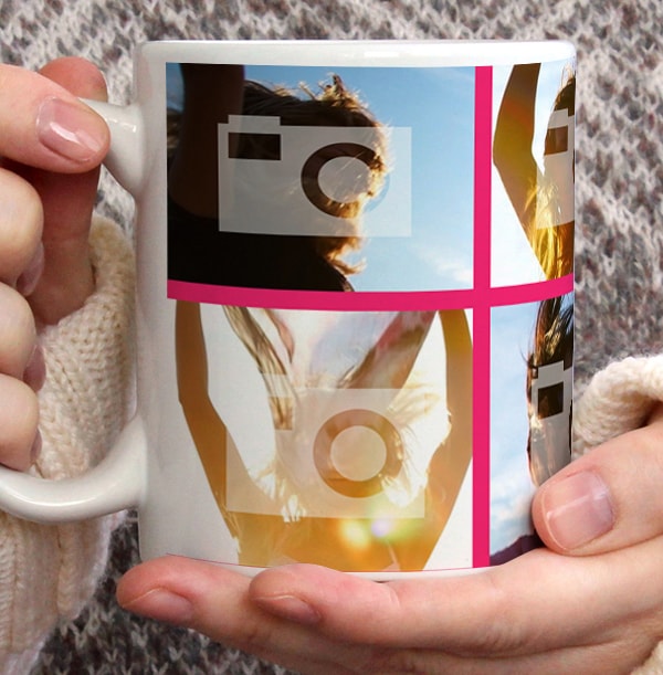 Personalised Mug - 6 Multi Photo Upload with Text Pink