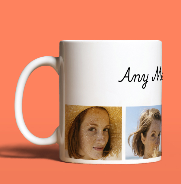 Personalised Mug - 4 Multi Photo Upload Bottom  with Text White