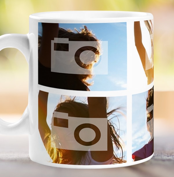 Personalised Mug - 4 Multi Side Photo Upload with Text White