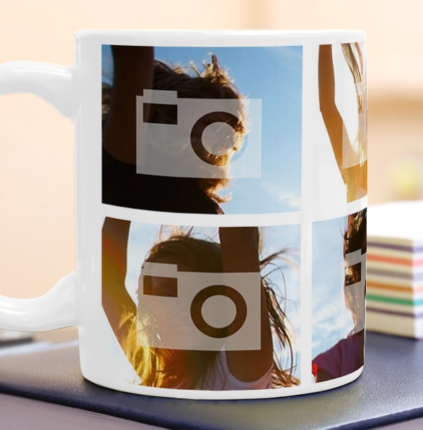 Personalised Mug - 6 Multi Side Photo Upload with Text White