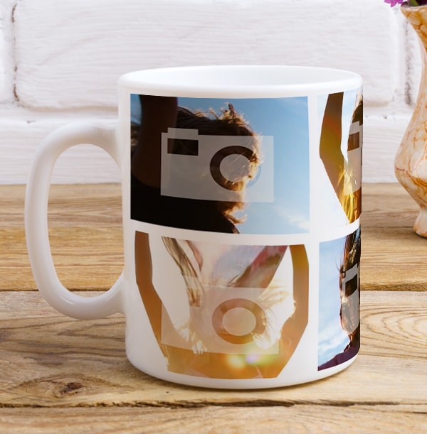 Personalised Mug - 6 Multi Photo Upload with Text White