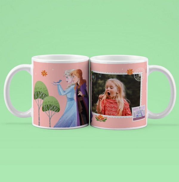 Photo of Disney Frozen Anna & Elsa Flowers Initial Photo Upload Mug
