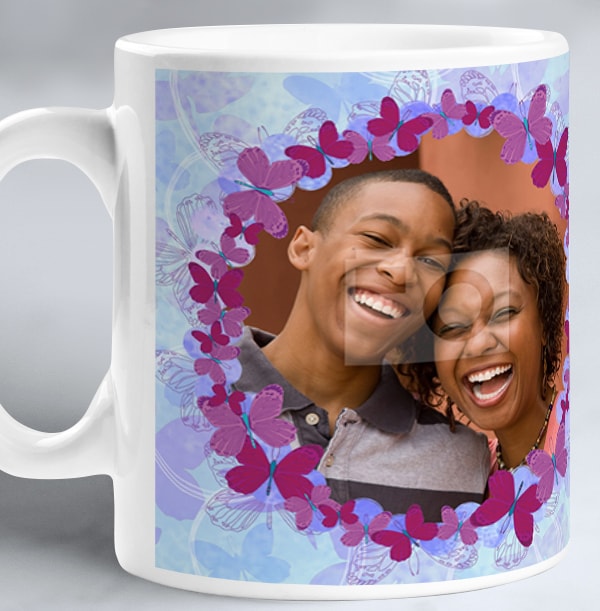 Photo Upload Butterfly Wreath Mug