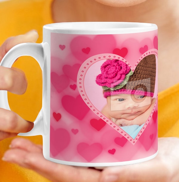 Personalised Mug - Pink Hearts Photo Upload