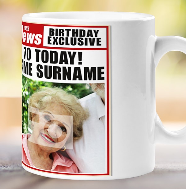 70th Birthday - Newspaper Spoof Mug for Her