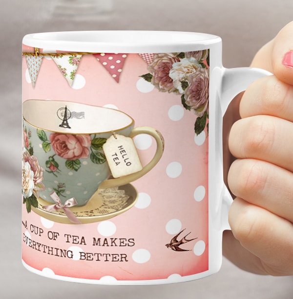 Personalised Mug - Peony Teacup Bunting