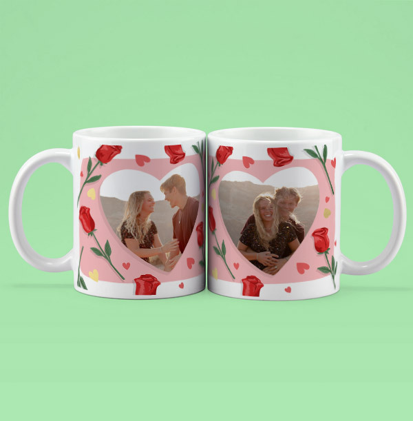 Pink Roses & Heart Photo Mug