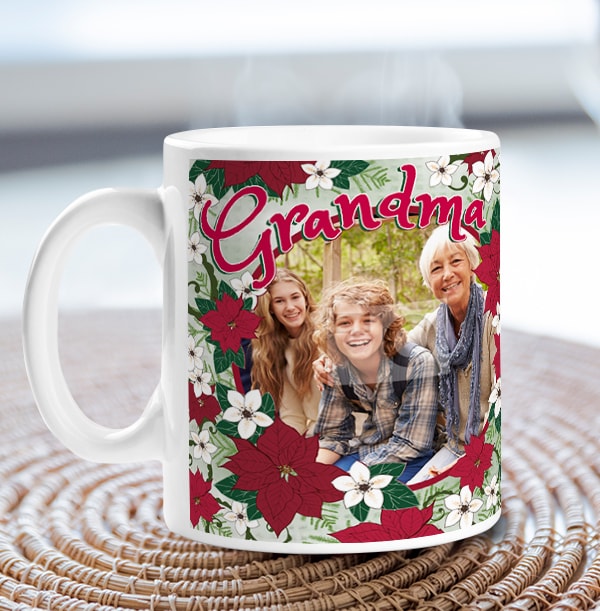 Grandma Poinsettia Personalised Mug