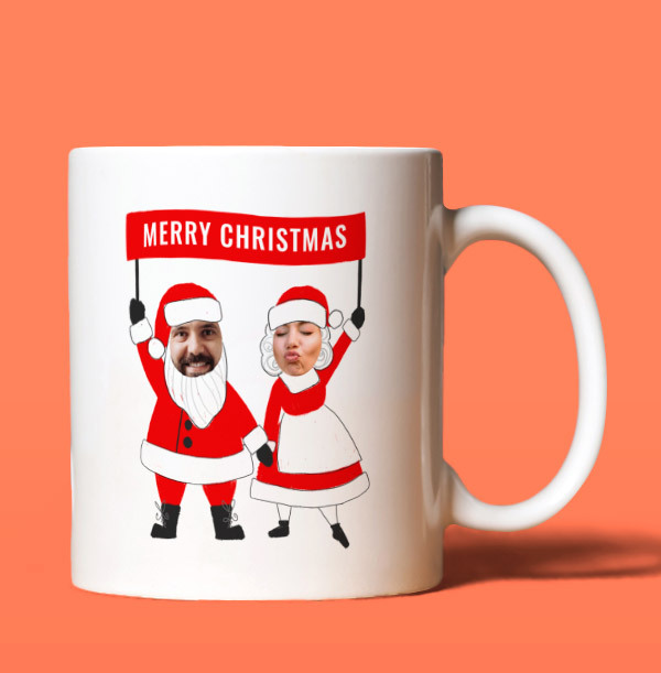 Mr & Mrs Claus Photo Faces Mug