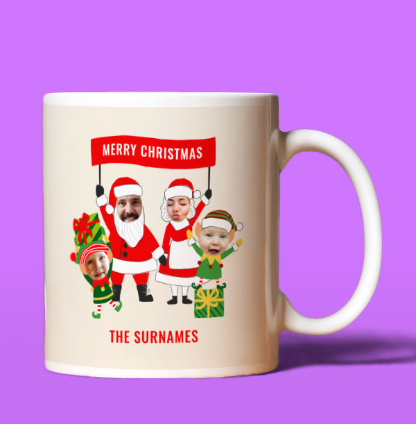 Claus Family & Elves Photo Faces Mug