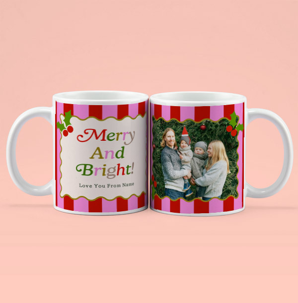 Merry and Bright Stripe Frame Photo Upload Mug