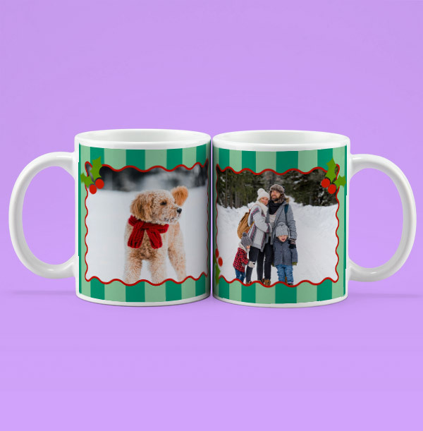 Mistletoe Stripe Christmas Photo Upload Mug