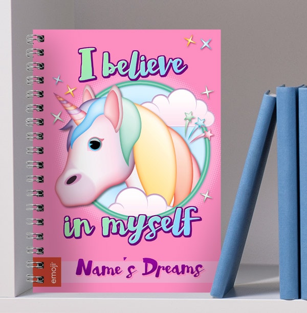 Unicorn Emoji Personalised Notebook - I Believe