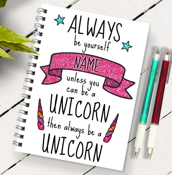 Unicorn Glitter Personalised Name Notebook