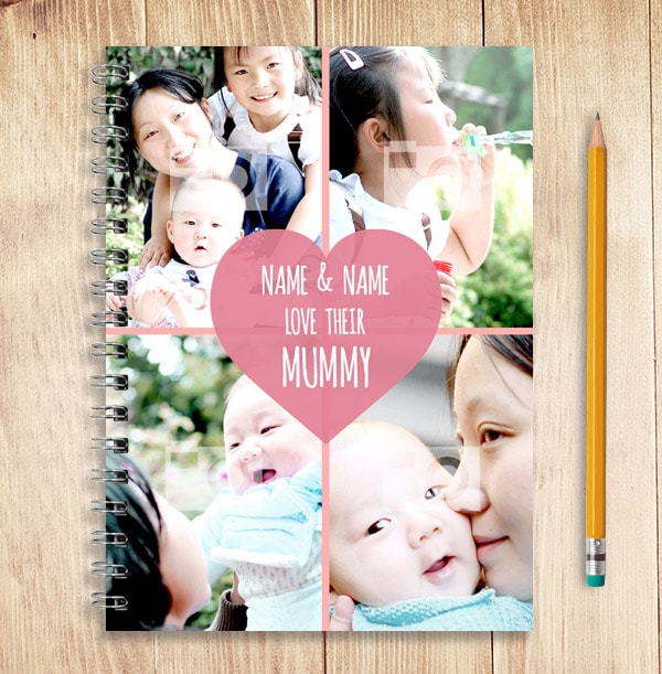 Love Heart Personalised 4 Photo Mum Notebook