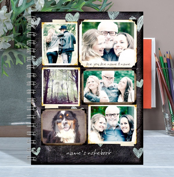 6 Photo Collage Blue Heart Chalkboard Notebook