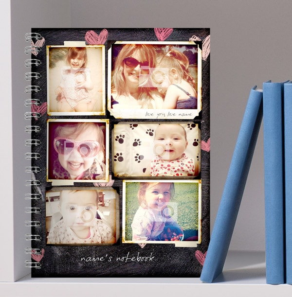 6 Photo Collage Love Heart Chalkboard Notebook