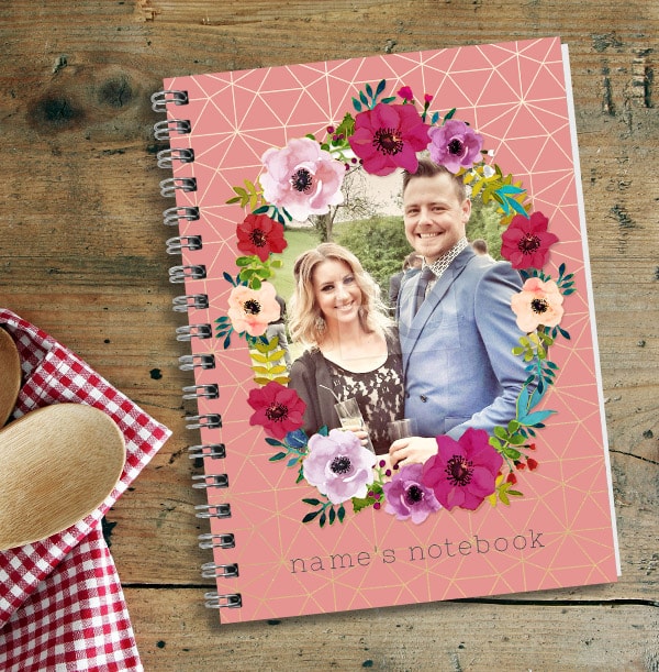 Pink Floral Wreath Photo Notebook for Couples