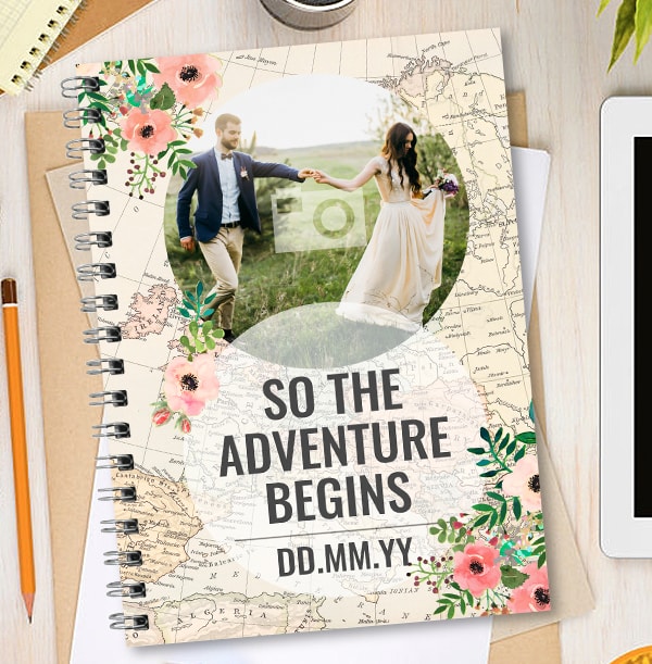 Adventure Begins Photo Upload Wedding Notebook