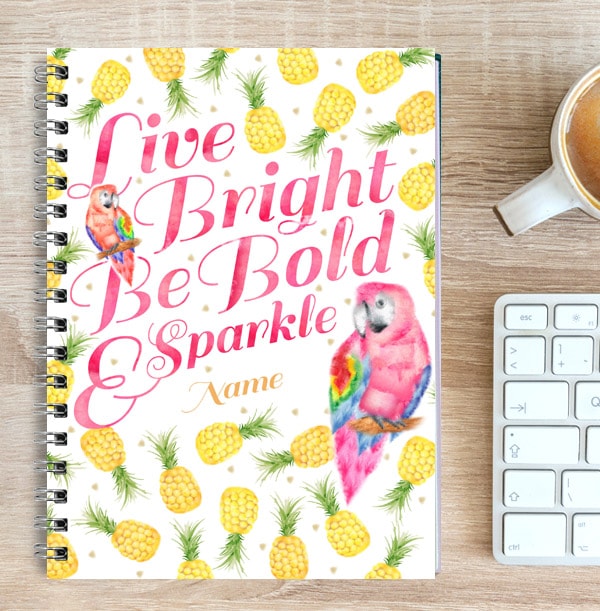 Personalised Pineapple & Parrot Notebook, Be Bold