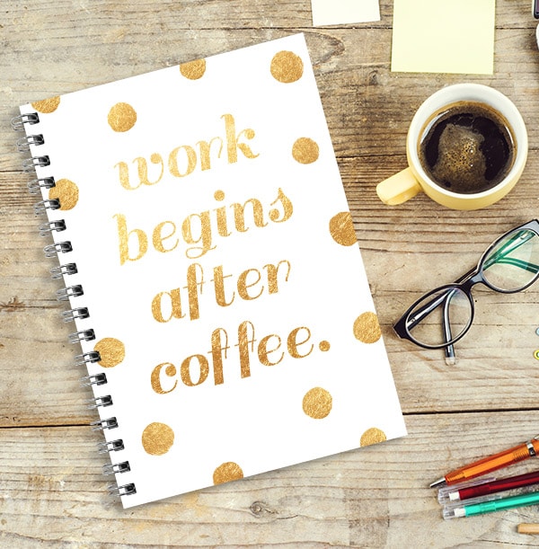 Work & Coffee Personalised Notebook, Gold