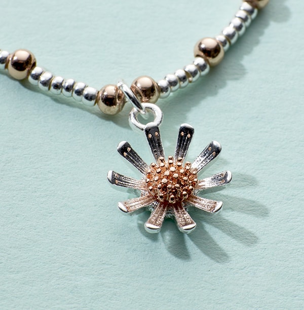Silver & Rose Gold Daisy Beaded Bracelet
