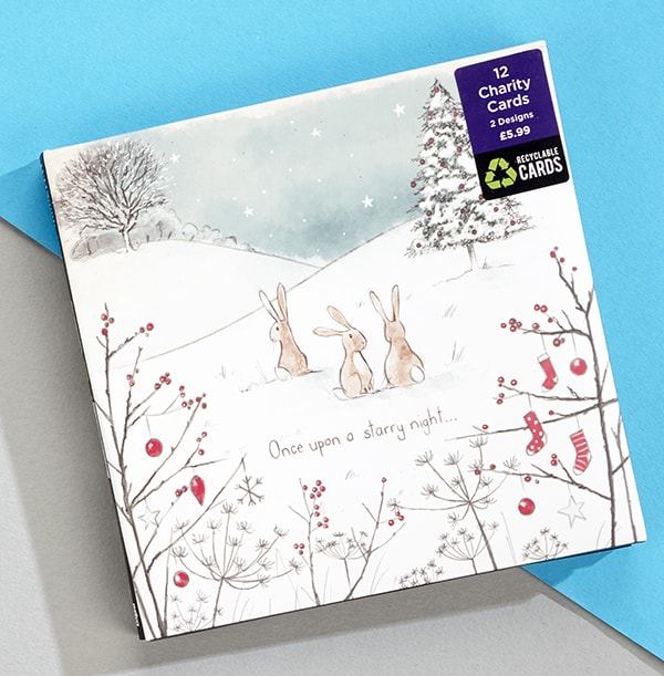 Starry Night Rabbits Christmas Card - Pack Of 12