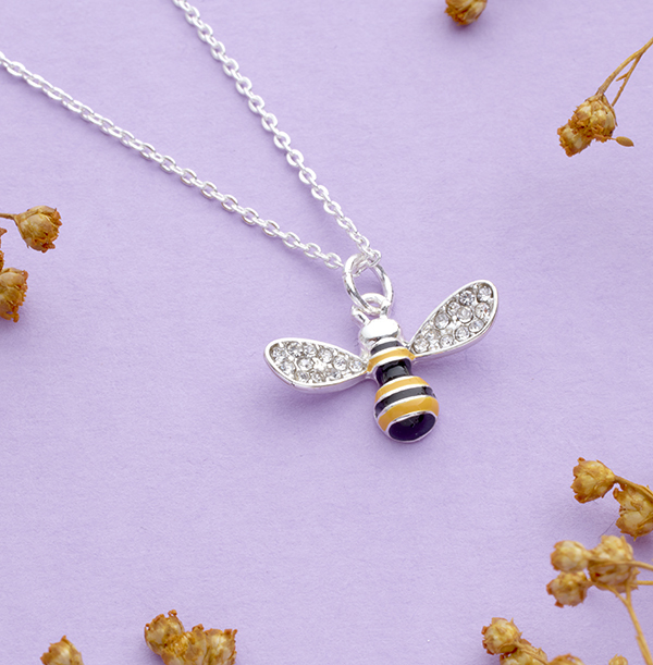 Silver Plated Bee Necklace With Crystal Wings