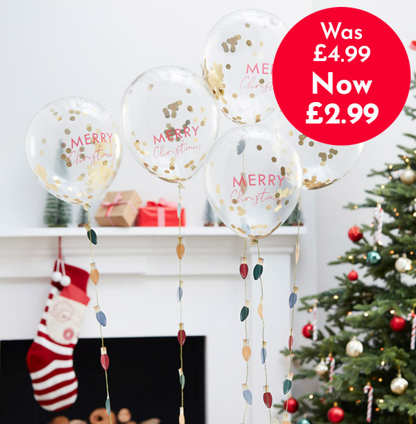 Merry Christmas  Confetti Balloon with Light Bulb Tail - WAS £4.99, NOW £2.99