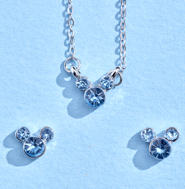 Disney March Birthstone Mickey & Minnie Jewellery Set