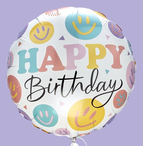 Happy Birthday Pastel Smiley Inflated Balloon