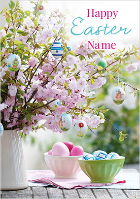 Happy Easter Flowers and Eggs Personalised Card