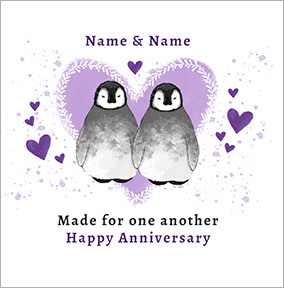 Penguin Anniversary personalised Card