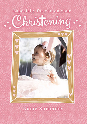Especially for You pink Christening photo Card