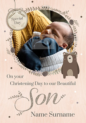 Beautiful Son Christening Day photo Card