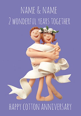2 Years - Cotton Anniversary Personalised Card