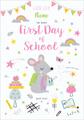 Mouse First Day of School personalised Card