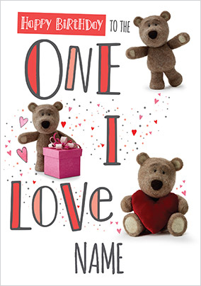 Barley Bear One I Love Personalised Birthday Card