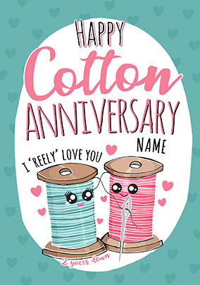 2nd Anniversary Cotton personalised Card