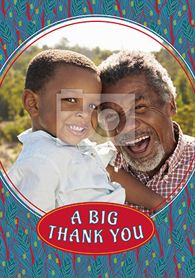 Big Thank You blue feather photo upload Card