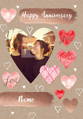 Hearts Photo Upload Anniversary Card