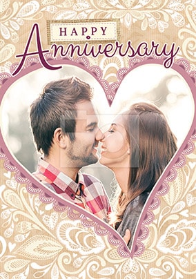 Lace Heart Photo Anniversary Personalised Card