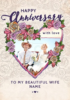 Beautiful Wife Heart Photo Anniversary Card
