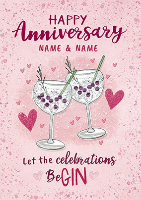 Let the Celebrations Be Gin Anniversary personalised Card