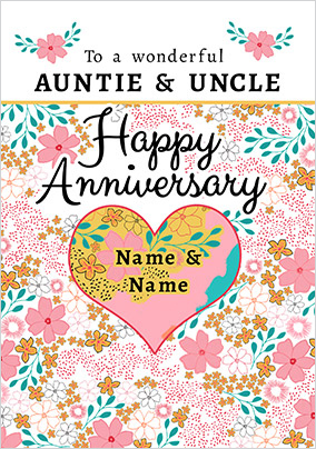 Auntie and Uncle Floral Personalised Anniversary Card