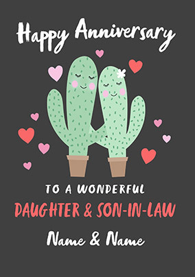 Cactus Daughter and Son-in-Law Anniversary personalised Card