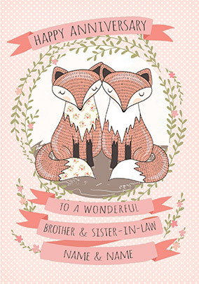 Fox Couple Brother & Sister-in-Law Anniversary personalised Card